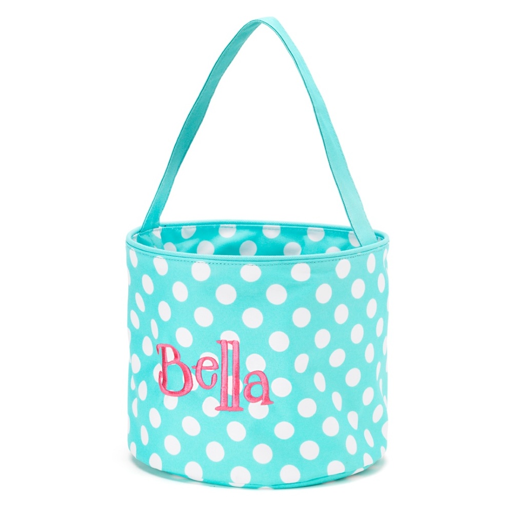 Easter Basket Aqua Blue White Dots Toy Bucket NEW